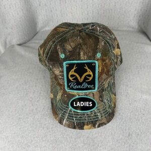 Realtree Camo Hat Ladies OSFM Brown Teal Glitter Antler Logo Snapback Cap